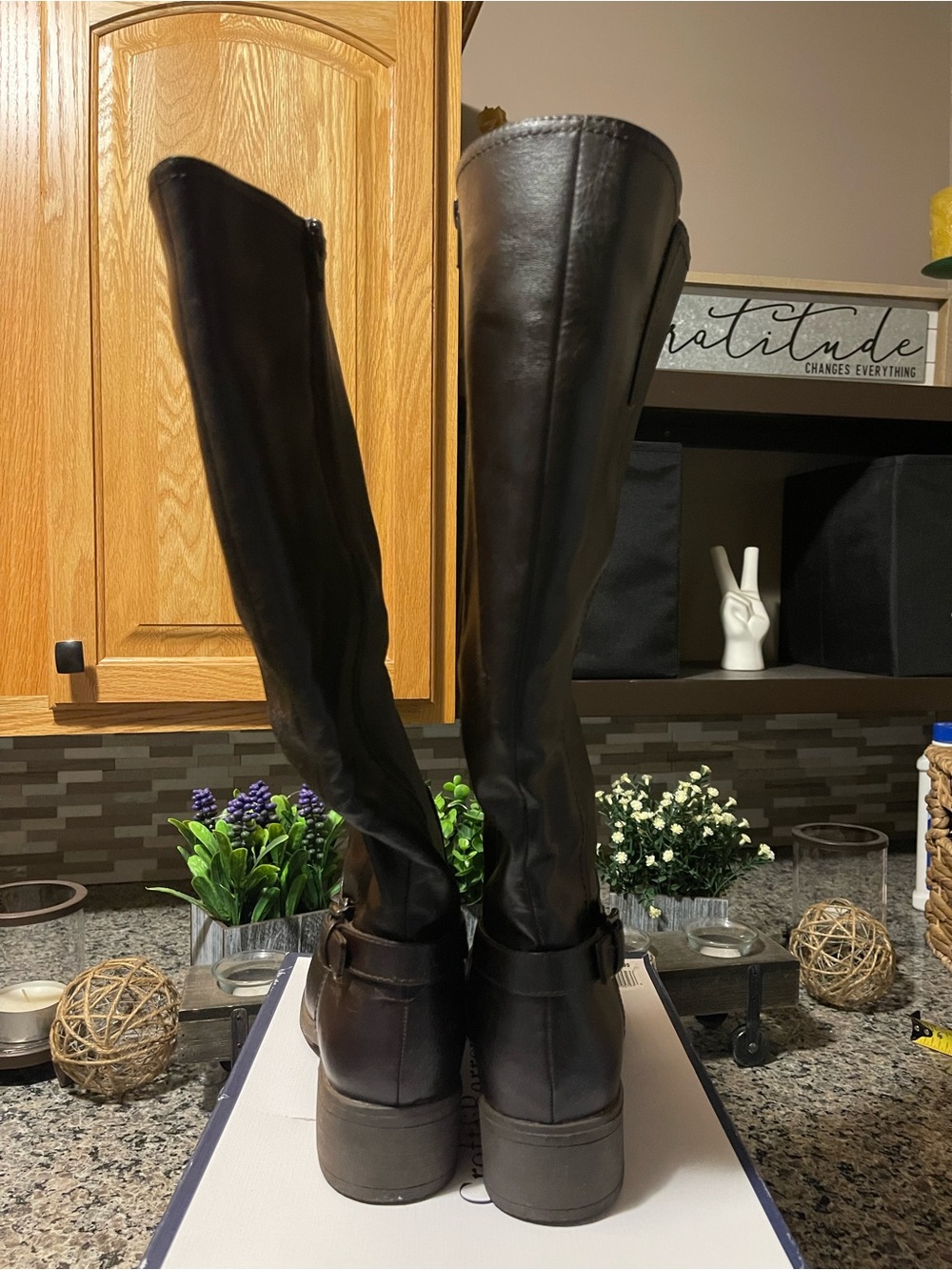 croft & barrow Dark Brown Tall Riding Boots with Side Buckle - Women Wide Calf - Picture 3 of 6
